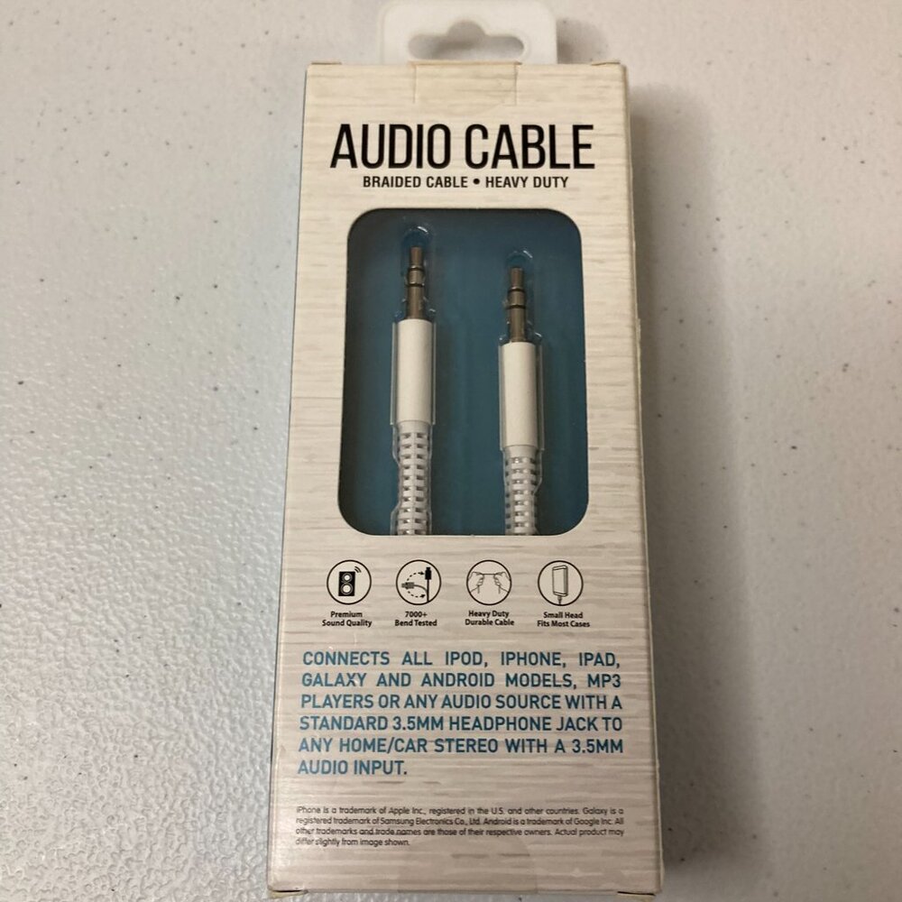 3 Ft. Aux Cable Phone to Car - 3.5mm Jack -Android, iPad, iPod, iPhone w/jack